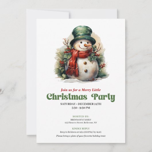 Cozy Victorian Christmas Snowman Dinner Invite 招待状 (正面)
