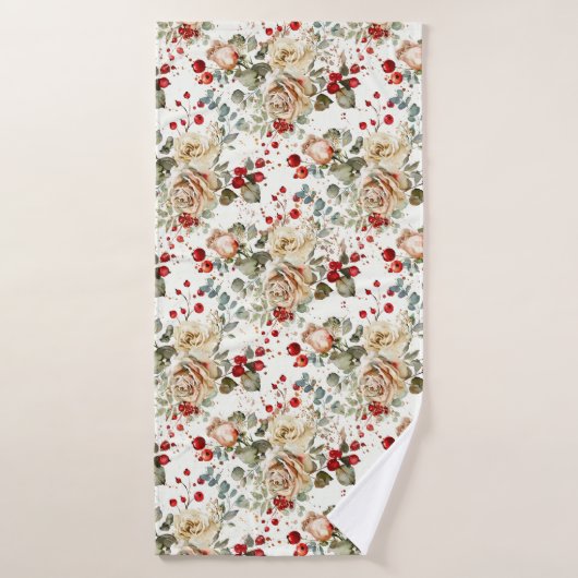 Cozy Vintage Christmas Pattern バスタオル (バスタオル)