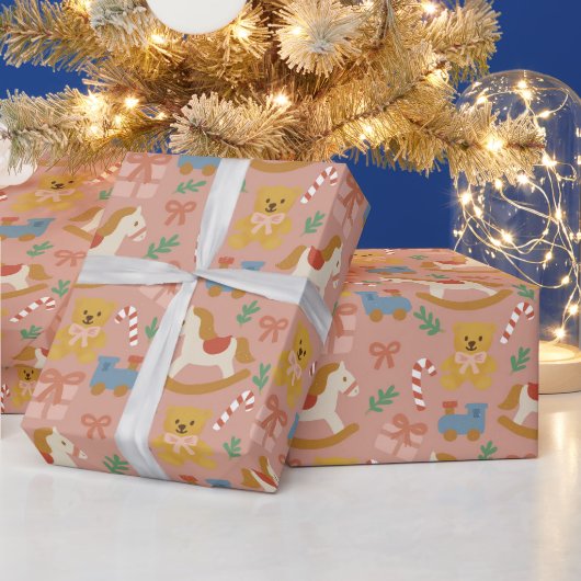 Cozy Vintage Christmas Toys Wrapping Paper Roll ラッピングペーパー (クリスマス)