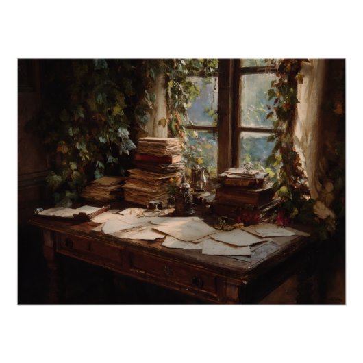Cozy Vintage Writing Nook View ポスター (正面)
