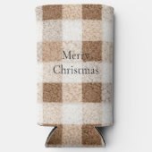 Cozy Warm Brown Cream Plaid Stripes Christmas スリム缶クーラー (正面)