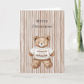 Cozy Warm Christmas Cute Happy Teddy Bear Stripes カード (正面)
