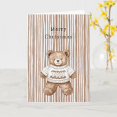 Cozy Warm Christmas Cute Happy Teddy Bear Stripes カード (黄色い花)