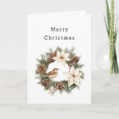 Cozy Warm Christmas Poinsettia Pine Cones Bird カード (正面)