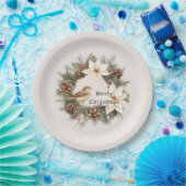 Cozy Warm Christmas Poinsettia Pine Cones Bird ペーパープレート (パーティー)