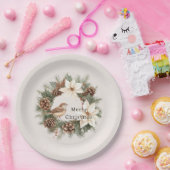 Cozy Warm Christmas Poinsettia Pine Cones Bird ペーパープレート (パーティー)