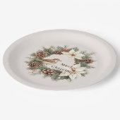 Cozy Warm Christmas Poinsettia Pine Cones Bird ペーパープレート (アングル)