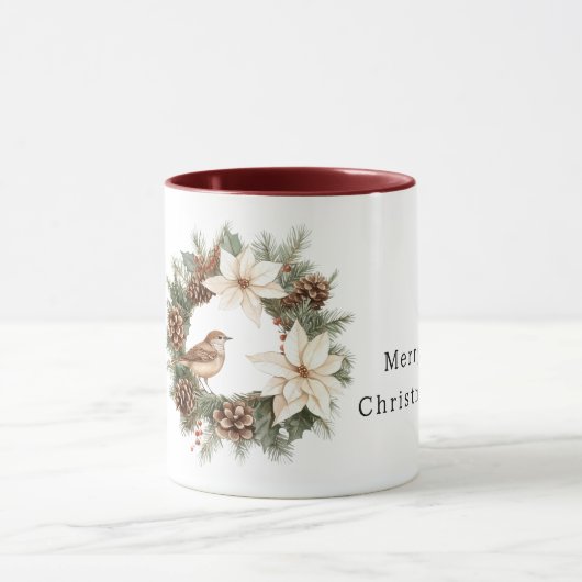 Cozy Warm Christmas Poinsettia Pine Cones Bird マグカップ (中央)