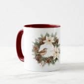 Cozy Warm Christmas Poinsettia Pine Cones Bird マグカップ (正面左)