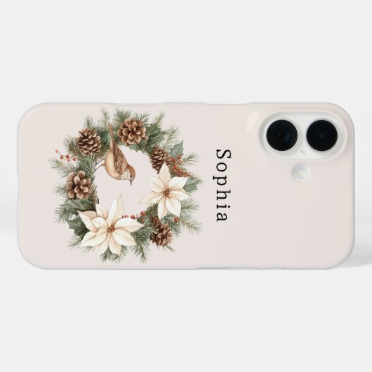 Cozy Warm Christmas Poinsettia Pine Cones Bird Case-Mate iPhoneケース (裏面 (横))