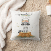 Cozy Warm Gray Watercolor Raccoon Baby Shower クッション (ブランケット)