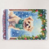 Cozy Watercolor Affenpinscher Christmas Snowy ジグソーパズル (横)