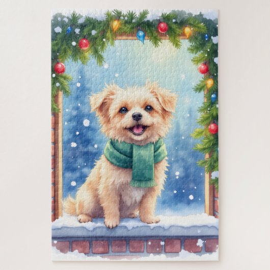 Cozy Watercolor Affenpinscher Christmas Snowy ジグソーパズル (縦)
