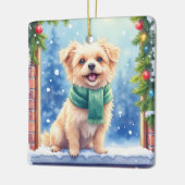 Cozy Watercolor Affenpinscher Christmas Snowy セラミックオーナメント (左)