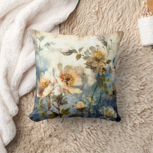 Cozy Watercolor Bloom & Sapphire Dreams クッション (ブランケット)