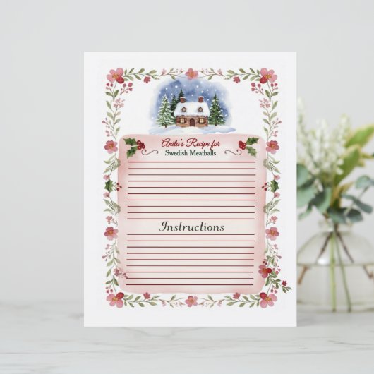 Cozy Watercolor Christmas Recipe Card - Editable (スタンド正面)