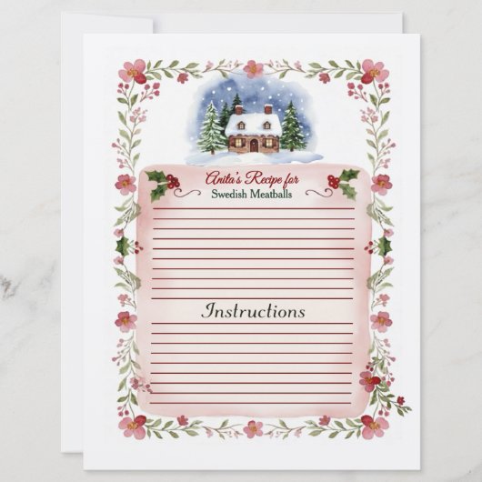Cozy Watercolor Christmas Recipe Card - Editable (正面)
