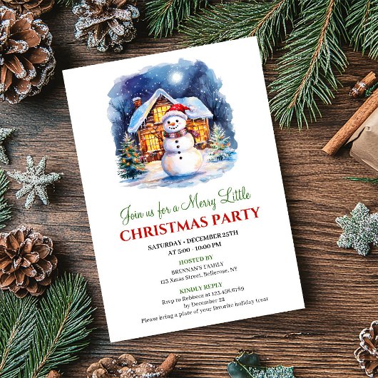 Cozy Watercolor Christmas Scene Festive Invite 招待状