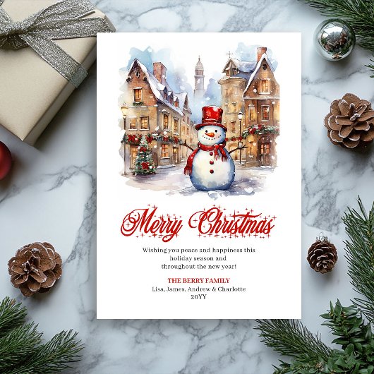 Cozy watercolor Christmas scene greeting card シーズンカード