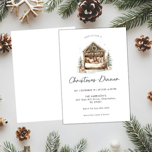 Cozy watercolor  Holiday Dinner Christmas 招待状