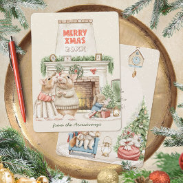 Cozy Watercolor Mice Vintage Christmas シーズンカード