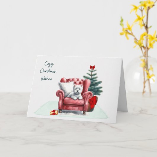 Cozy Westie Christmas Card カード (黄色い花)