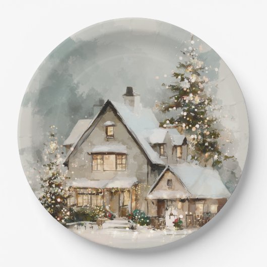 Cozy Whimsical Christmas House | Paper Plates ペーパープレート (正面)