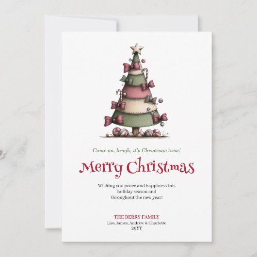 Cozy Whimsical Christmas Tree Minimalist Card シーズンカード (正面)