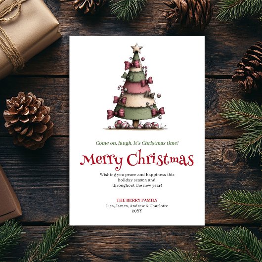 Cozy Whimsical Christmas Tree Minimalist Card シーズンカード