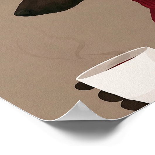 Cozy Whippet Drinking Coffee - Minimalist Dog  ポスター (角)