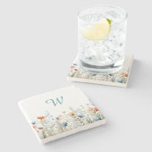 Cozy Wildflower Meadow Monogram – Botanical  ストーンコースター (横)