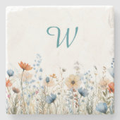 Cozy Wildflower Meadow Monogram – Botanical  ストーンコースター (正面)