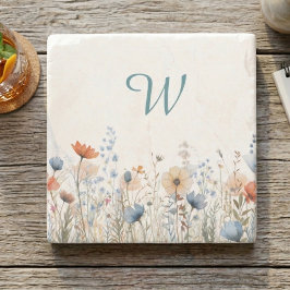 Cozy Wildflower Meadow Monogram – Botanical  ストーンコースター