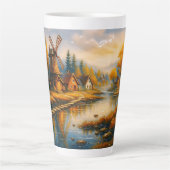 Cozy Windmill Village at Sunrise カフェラテマグ (正面)