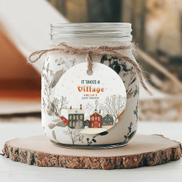 Cozy Winter Baby Shower Gift Tag Village Scene フェイバータグ
