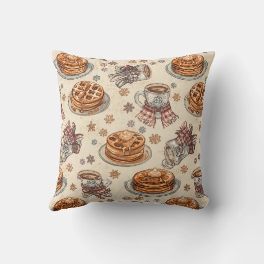 Cozy Winter Breakfast Pattern | Pancakes & Coffee  クッション (裏面)