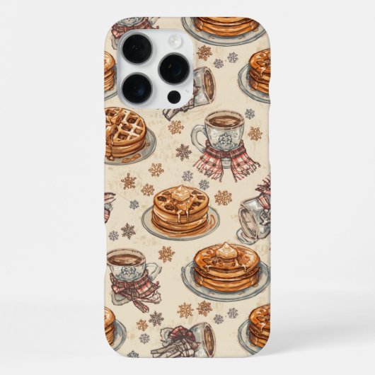 Cozy Winter Breakfast Pattern | Pancakes & Coffee  iPhoneケース (裏面)