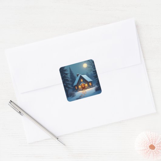 Cozy Winter Cabin Christmas スクエアシール (封筒)