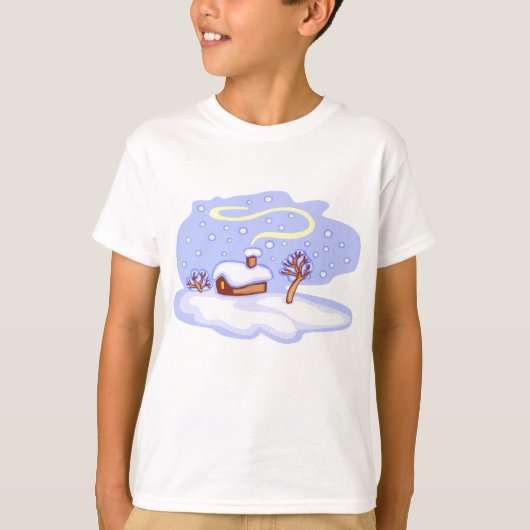 Cozy Winter Cabin in Snow Frosty Landscape Tシャツ (正面)