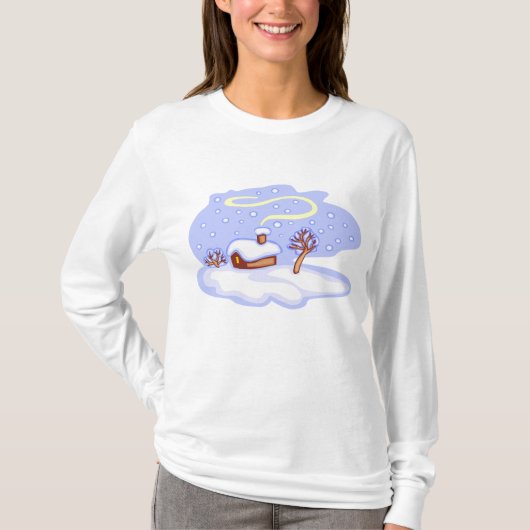 Cozy Winter Cabin in Snow Frosty Landscape Tシャツ (正面)