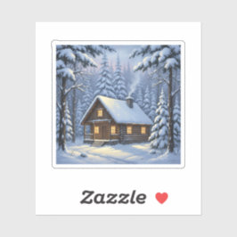 Cozy Winter Cabin in Snowy Forest Holiday  シール
