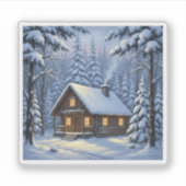 Cozy Winter Cabin in Snowy Forest Holiday  シール (正面)