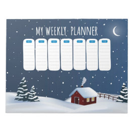 Cozy Winter Cabin Notepad | Snowy Night Stationery ノートパッド