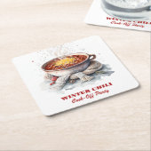 Cozy Winter Chili Cook-Off Party Watercolor スクエアペーパーコースター (アングル)