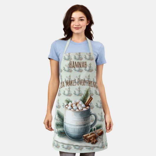 Cozy Winter Cocoa Marshmallow Mug Scene エプロン (着用した状態)