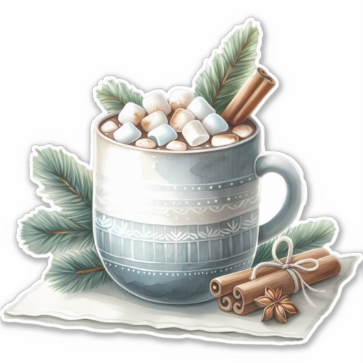 Cozy Winter Cocoa Marshmallow Mug Scene シール (正面)