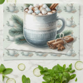 Cozy Winter Cocoa Marshmallow Scene キッチンタオル (折り畳み)