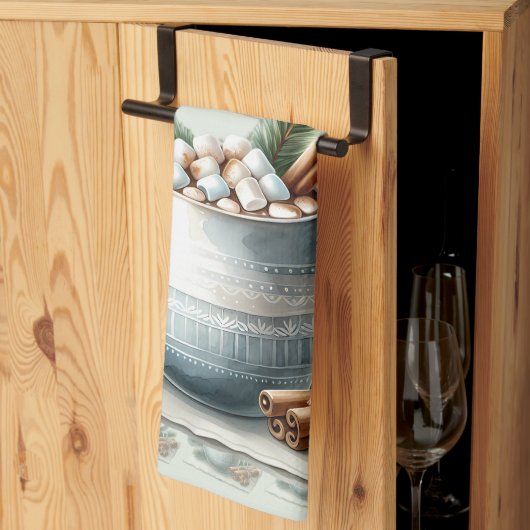 Cozy Winter Cocoa Marshmallow Scene キッチンタオル (三つ折り)