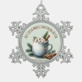 Cozy Winter Cocoa Marshmallow Scene スノーフレークピューターオーナメント (正面)