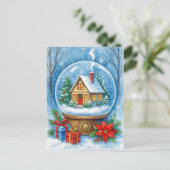 Cozy Winter Cottage Christmas Snow Globe Postcard シーズンポストカード (スタンド正面)